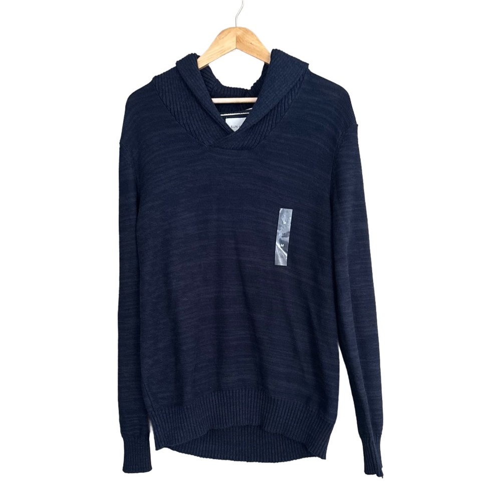 New Sun + Stone Men's Deep Navy  Blue Cotton V/ Shawl Neck Sweater Size M